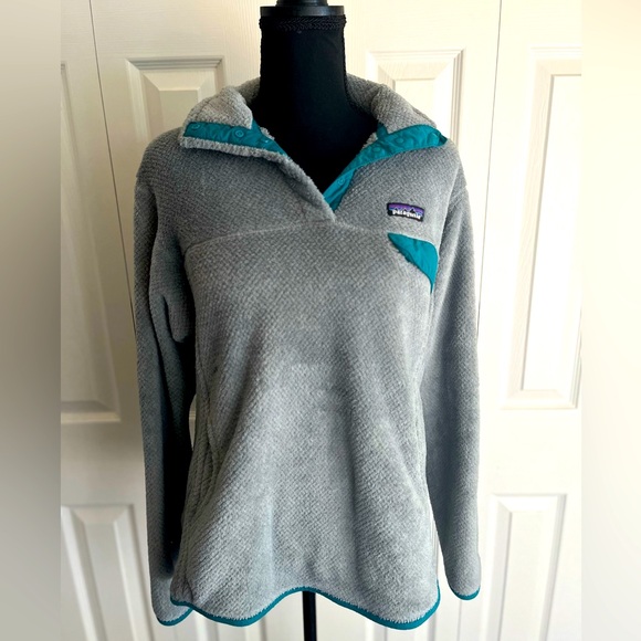 Excellent Condition •PATAGONIA• Fleece Pullover <<Gray & Teal>> Size L - Picture 1 of 3